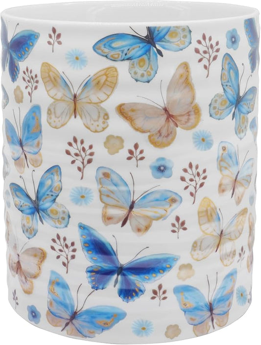 Kitchen Utensil Holder,7.2″Extra Large Stable Pattern Ceramic Utensil Crock,Utensil Organizer for Countertop,Kitchen Decor,Utensil Holder for Housewarming,Wedding Gift (Butterfly)