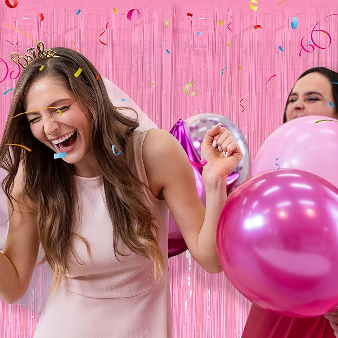 10 Pack Foil Curtain Pink Backdrop Streamers Metallic Tinsel Fringe Curtains Photo Booth Props for Birthday Wedding Engagement Bachelorette Christmas Holiday Celebration Party Decorations