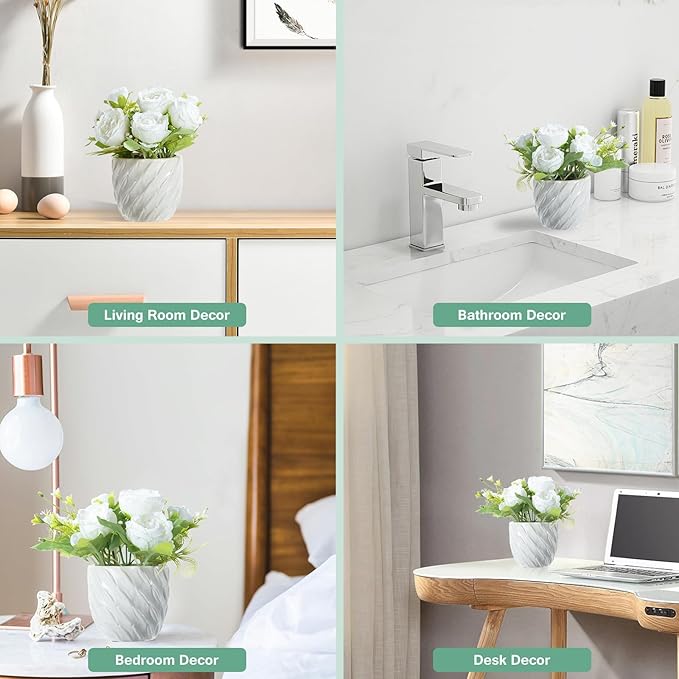 Mini Fake Plants Potted Artificial Plants Indoor with Ceramic Pot Small Faux Plants Artificial Greenery Flowers for Home Office Room Bedroom Bathroom Plants Coffee Table Decor