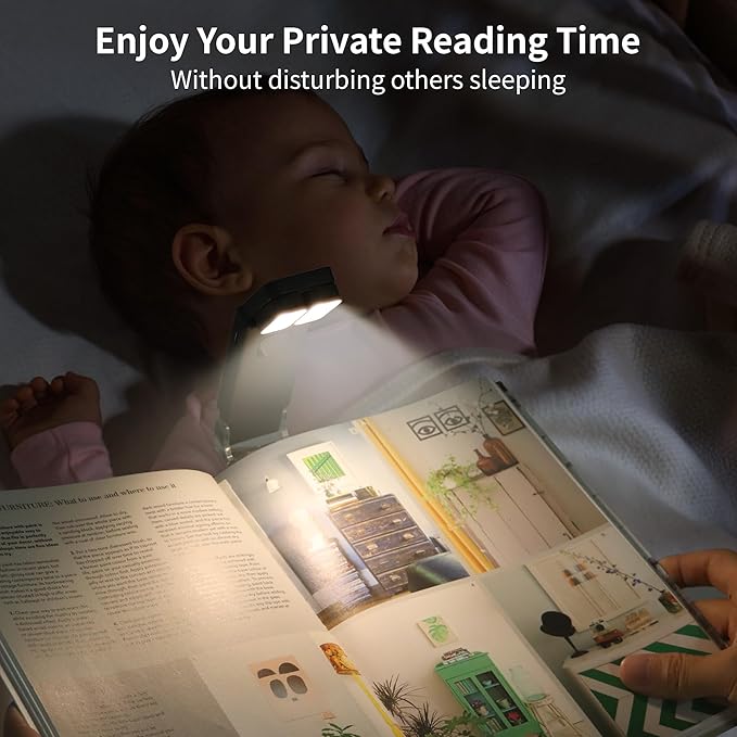 Dott Arts Book Lights for Reading at Night,Rechargeable 1000mAh Reading Lights for Books in Bed Dual-Heads Small Desk Lamps for Home Office with 5 Colors,Timer Function,LED Clip Light for Kids Room
