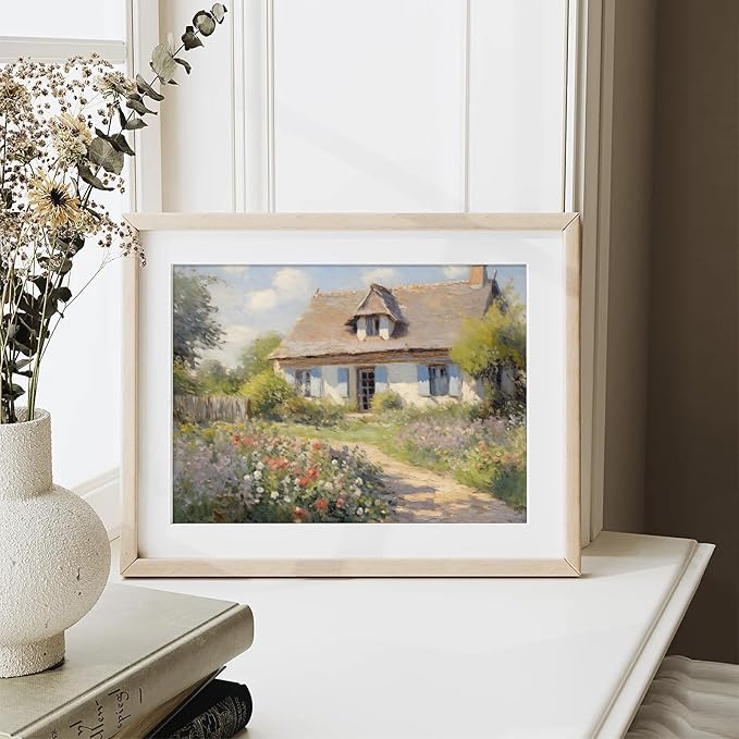 RETRART Vintage Cottage Wall Art, Summer Country Landscape Print - Farmhouse Art Poster - Cottage Oil Painting, 8" x 10" Unframed Canvas Prints for Bedroom Living Room Bathroom Wall Decor