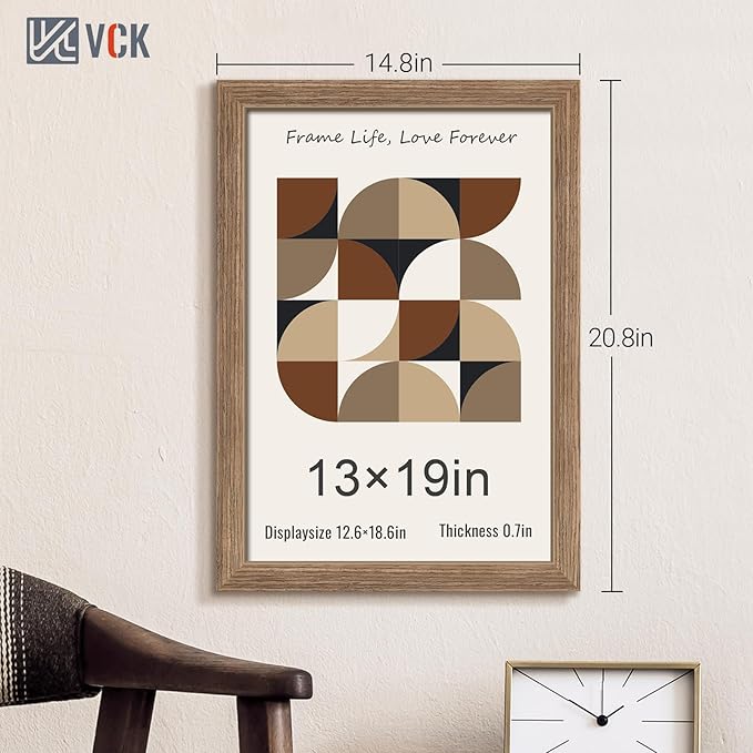 VCK 13x19 Picture Frame 3 Pack - Brown Walnut, Natural Textured Solid Wood Frame, Wall Gallery Frame