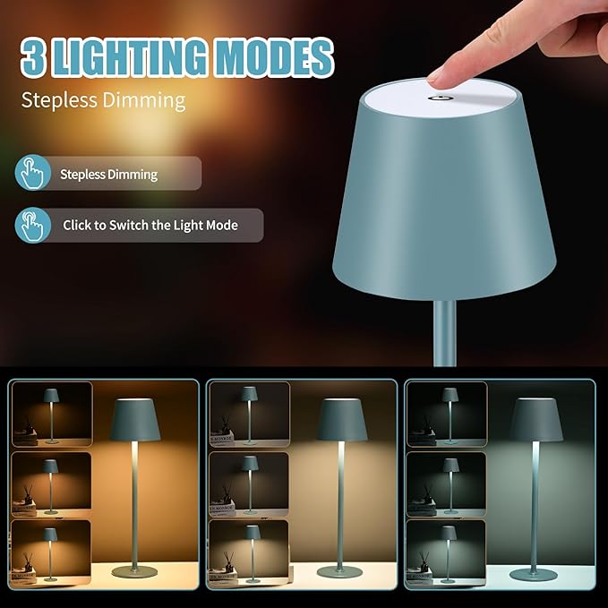 Cordless Table Lamps USB Rechargeable Simplicity Desk Lamp Built-in 4600 mAh Battery LED Battery Operated lamp with Touch Control Table lamp - Bedroom/Desk/Reading/Patio(2Pack-Light Blue)