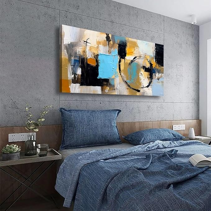 Abstract Wall Art for Living Room Bedroom Boho Wall Decor Large Black Blue Yellow Pictures Canvas Wall Art Prints Office Farmhouse Oil Paintings Modern Artwork Waterproof Ready to Hang - 20in * 40inch