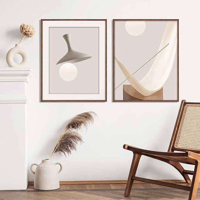 Oak Wood Picture Frame 22x28, 22 x 28 Poster Frame for Wall, 22"x28" Wood Frames Photo Frames in Walnut, Tempered Real Glass, 22x28 Frame with Mat for 18x24 (Walnut, 2 Pack)