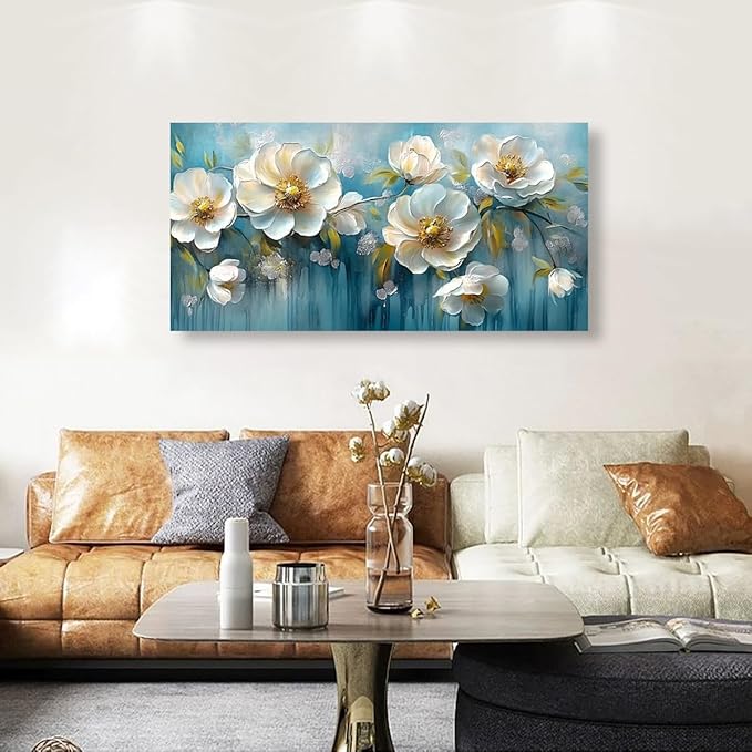 White Flower Pictures Canvas Wall Art for Living room Office Bedroom Wall Decor,Abstract Wall Art Print Modern Jasmine Oil Painting Artwork Waterproof Ready to Hang-20x40inch