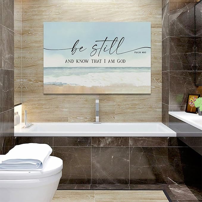 Large Christian Wall Art Be Still and Know That I Am God Pictures Wall Decor Bible Verse Psalm Canvas Painting Print Modern Home Decor Artworks Framed for Living Room Bathroom Master Bedroom 24"x16"