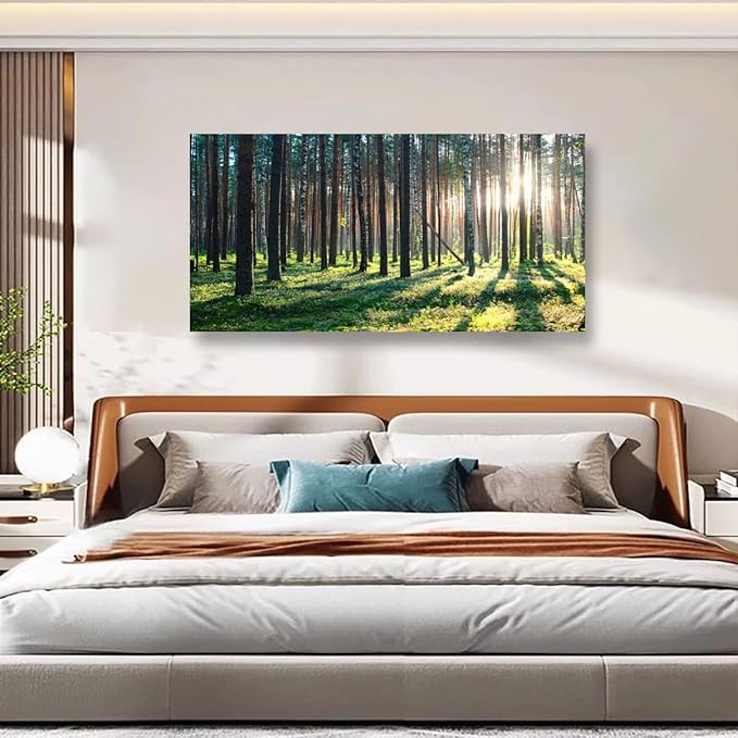 Sunshine Forest Wall Art for Living Room Bedroom Office Large Green Grassland Nature Canvas Wall Art Kitchen Pictures Modern Landscape Wall Decor Paintings Artwork Waterproof 20 * 40inch