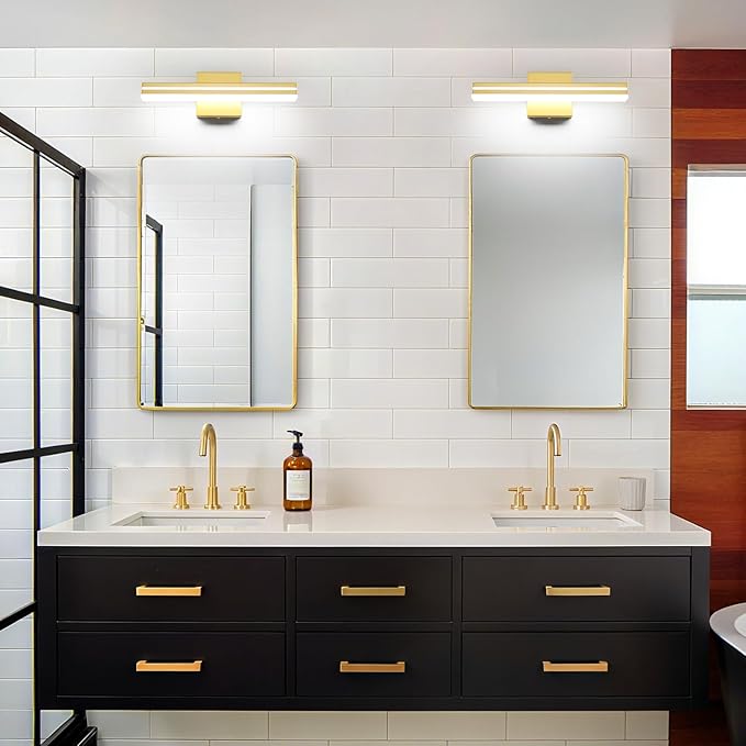 SineRise 16-Inch LED Modern Bathroom Vanity Light Bar, Gold Modern Acrylic Bathroom Wall Lighting Fixtures Over Mirror (Cool White 6000K)