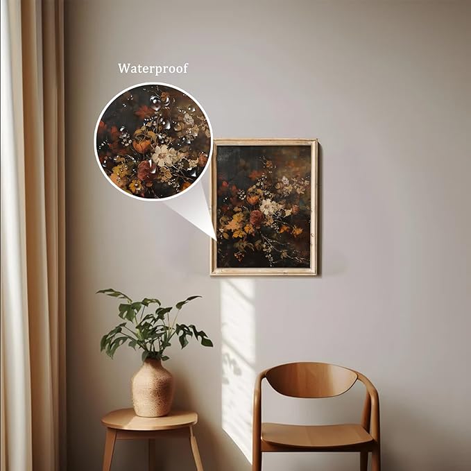 uniro Vintage Floral Wall Art Print, Moody Dark Autumn Flower Wall Painting, Retro Botonical Fall Wall Decor, Vintage Posters for Room Aesthetic for Bedroom Living Room Bathroom Wall Decor(8" x 10"-UNFRAMED)