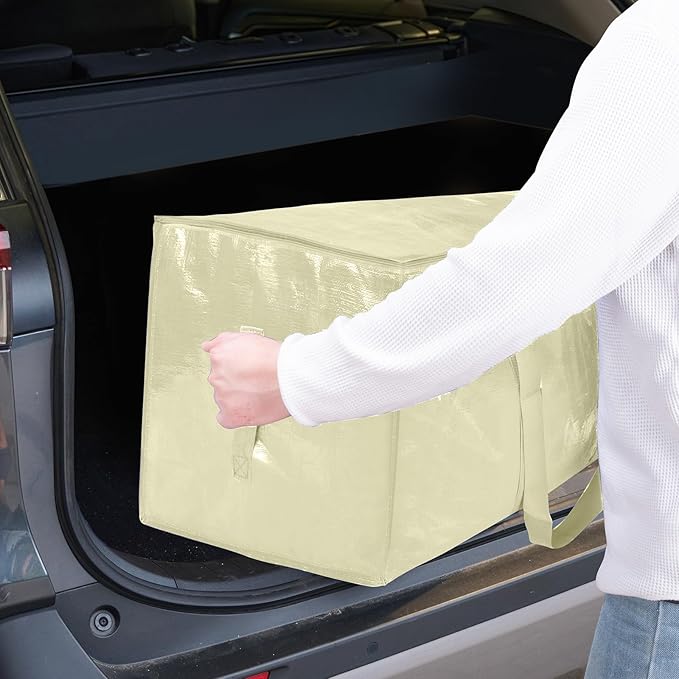 TICONN 8 Pack Extra Large Moving Bags with Zippers & Carrying Handles, Heavy-Duty Storage Tote Moving Boxes for Space Saving (8 Pack, Cream)