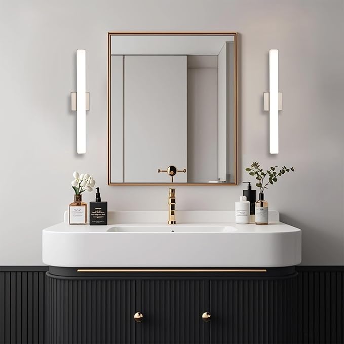 Bathroom Vanity Light Brushed Nickel Square LED 24 inch 14W 4000K Natural White Light Wall Bar Lighting Fixtures Over Mirror (Brushed Nickel, 24inch 4000K Dimmable)