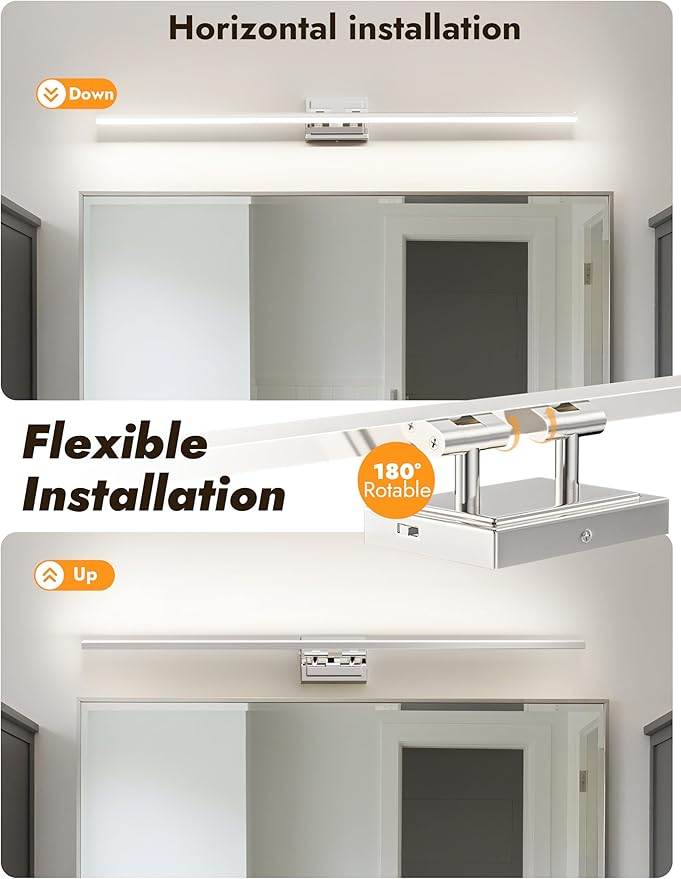 NIORSUN 48 Inch Modern Bathroom Light Fixture, 30W 5CCT Dimmable LED Chrome Bathroom Vanity Lights Over Mirror, Vanity Lights for Bathrooms Restroom Mirror- ETL Certified