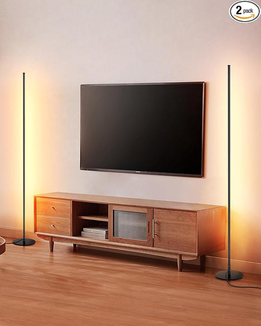 DEWENWILS Floor Lamp, Set of 2 LED Corner Light Works with Foot Switch, 1100 Lumen Dimmable Floor Lamp with 3000K Warm White, 57.5" Tall Standing Lamp for Living Room, Bedroom, Office (Black)