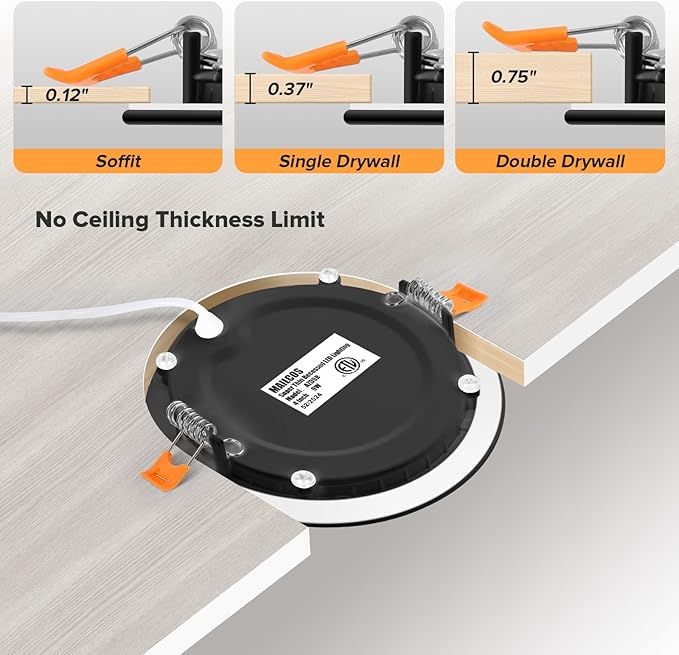 MAILCOS 12 Pack 4 Inch 5CCT Black Ultra-Thin LED Recessed Ceiling Light with Junction Box, 2700K-5000K Selectable, 810LM High Brightness, Dimmable Canless Wafer Downlight, 9W 120V, ETL