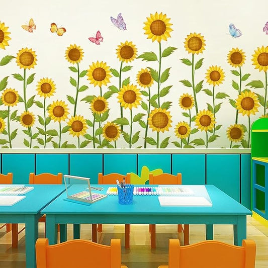 12x36 Inch Set - Sunflower Themed Floral Wall Decals for Decor, Self Adhesive Vinyl for Home Decor for Nursery, Home- Gift for Christmas, Thanksgiving (Floral Design #2)