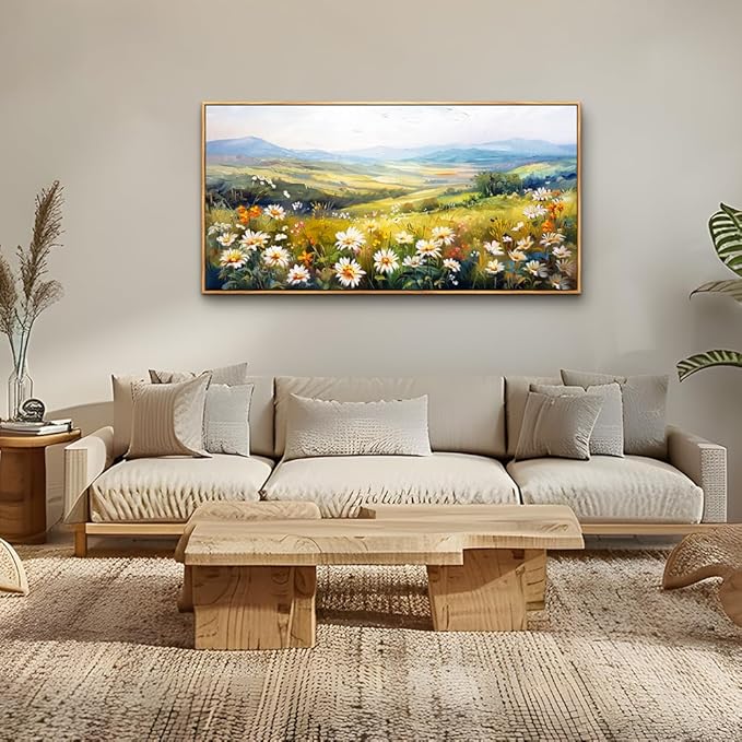 ZUITINGHUA Wood Framed Canvas Wall Art For Living Room Wall Decor For Bedroom Office Wall Decorations Pastoral Scenery Paintings Modern Flowers Pictures Artwork Room Aesthetic Home Decor 20x40 In