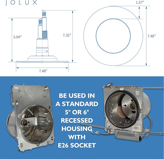 Jolux 4-Pack 5/6" Retrofit LED Recessed Lighting,60W,5000K Daylight,800 Lumens,Dimmable,Led Replacement can Lights,Simple Installation Adjustable Retrofit Downlight,ETL,E26 Base,Bevel Trim