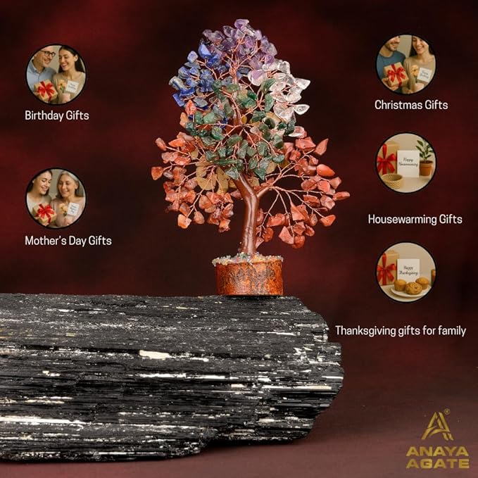 7 Chakra Crystal Tree of Life with Healing Necklace, and Chakra Bracelet - Gemstone Money Bonsai Trees - Gift for Women, Crystals and Healing Stones, Crystal Tree for Home, Office, Living Room Decor