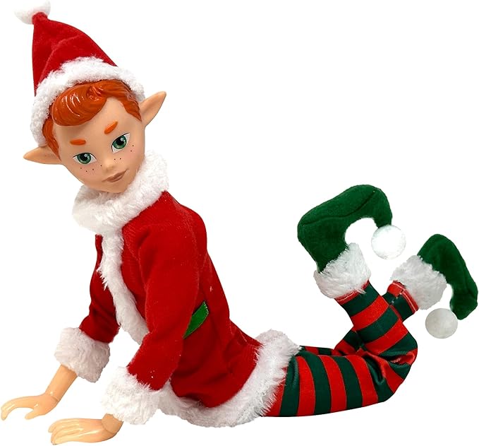 The Original Elf Christmas Elf Dolls, 12" Elf Doll, Toy for Kids or Décor, Mini Toy Elf Dolls for Christmas Elf Decorations, Poseable Little Elf Shelf Sitters with Dangling Legs