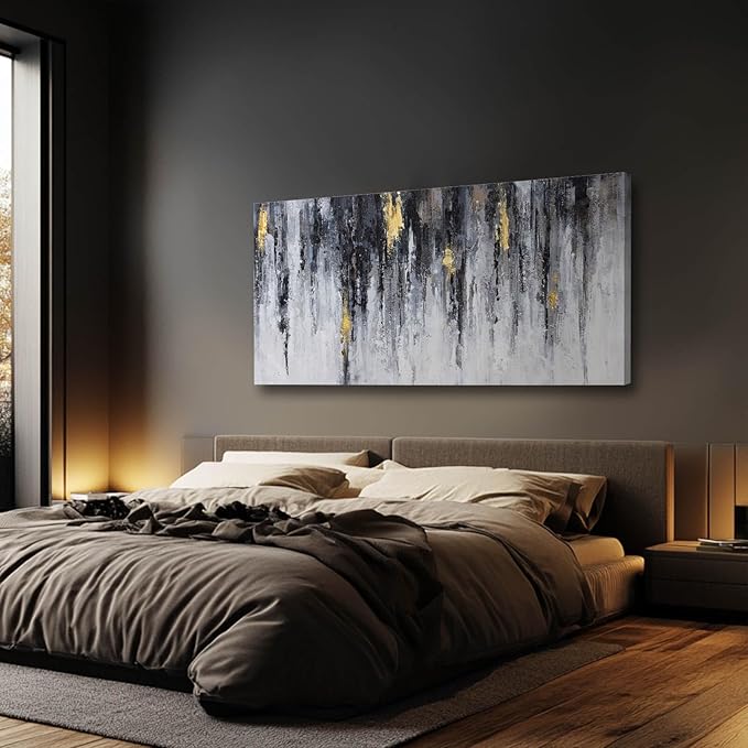 GAIDUOMAI Black and White Abstract Wall Decor Gold Foil Canvas Wall Art Graffiti Art Work Wall Pictures for Living Room Home Office 29"x58" Large Size