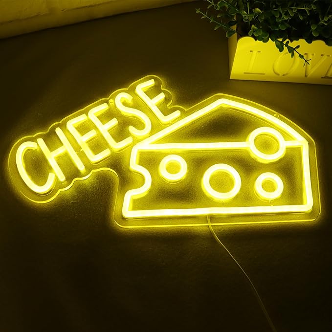 Balanar CHEESE Neon Signs For Wall Decor LED Lights For Bedroom Yellow Neon Sign Suitable for Cheese Shops Bakery Restaurant Christmas Birthday Party Gift Led Art Wall Decorative