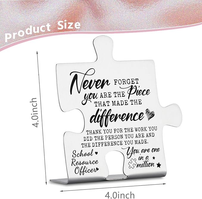 School Resource Officer Gifts, Thank You Appreciation Gifts for School Resource Officer Week Birthday Christmas Office Desk Decor Puzzle Piece Decorative Signs Plaques YCC30