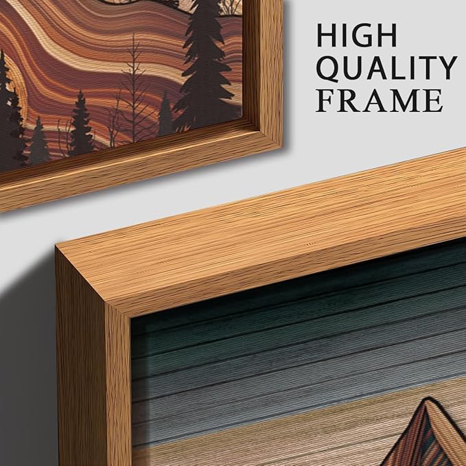 IARTTOP Large Mountain Framed Canvas Wall Art 16x24 Inch Vintage Mountain Landscape Art Prints Set of 3 Abstract Nature Scenery Wall Decor for Living Room Bedroom Office