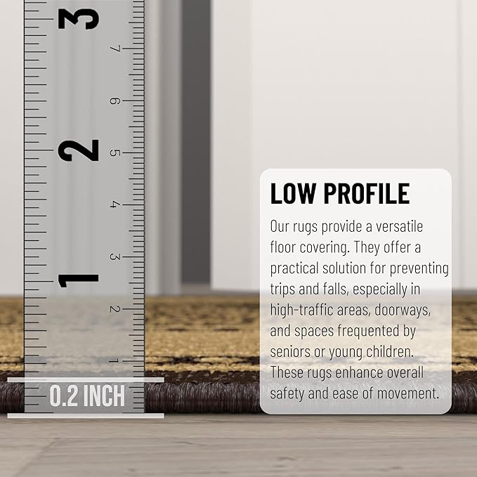 Ottomanson 5' x 6'6" Rugs for Living Room Border Area Rug for Bedroom - Non Slip Durable Large Floor Carpet for High Traffic Areas - Indoor Rug for Dining Room Kitchen Kids Playroom, Brown