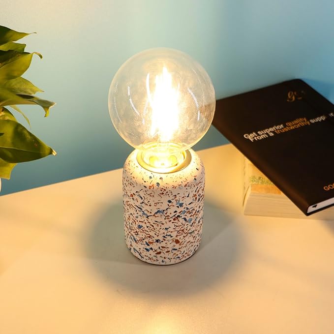 Mini Modern Stained Concrete Bedside Table Lamp, 3.5 x 3.5 x 8.5 Inch Nightstand Lamps, with Spherical Bulb Round Side Table Lamp for Bedroom Living Room Entryway Table Lamps