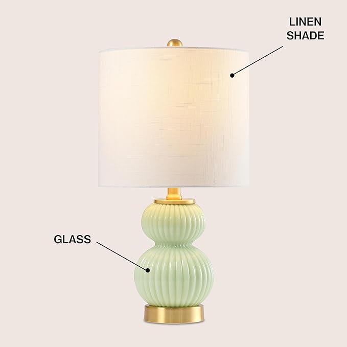 JONATHAN Y JYL1099F Daphne 20" Contemporary Transitional Metal/Glass Ribbed Gourd LED Table Lamp Bedroom, Living Room, Office, Dining Room, Mint Green/Brass Gold