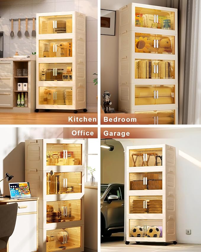 380QT Stackable Storage Bins with Lids 5 Pack, 95Gal Storage Containers with Smooth-Rolling Wheels, Plastic Closet Organizers and Storage, Collapsible Storage Bins for Home, Office and Dorm