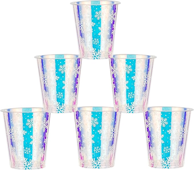 25 Winter Plastic Cups Iridescent Snowflake Party Cups 12oz Frozen Shiny Snowflakes Disposable Drinking Cups for Birthday Wedding New Year Holiday Party Supplies