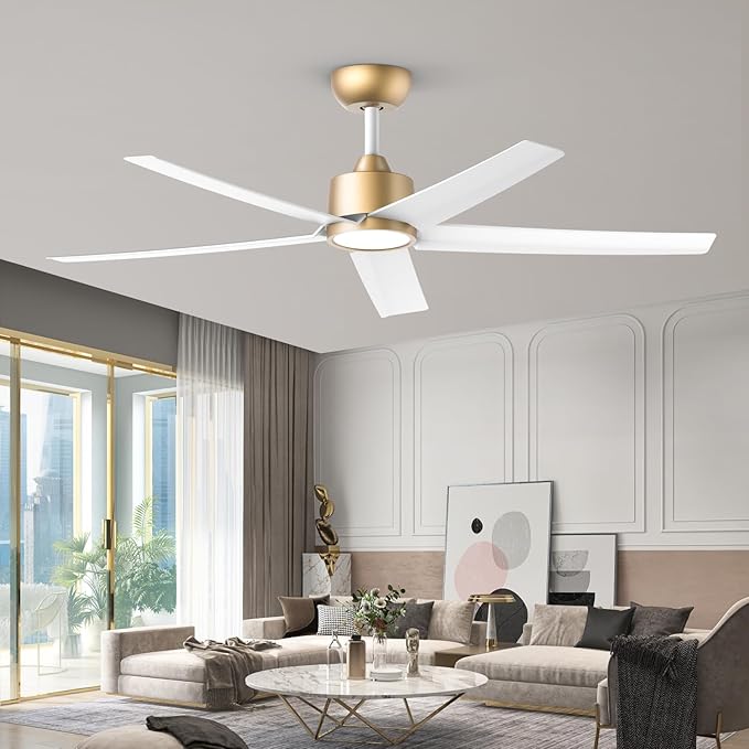 ocioc 52 inch Ceiling Fans with Lights and Remote Control Ultra Quiet DC Motor 3 Color Temperatures Modern Ceiling Fan for Bedroom Kitchen Indoor Covered Outdoor Gold