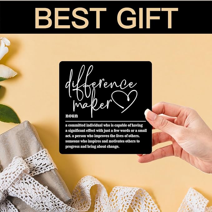 Wooden Table Sign Gift Difference Maker Definition Desk Decor Wood Plaque With Stand Unique Gift Ideas for Boss Women Best Mom Coworker Teacher Office(Black)-A03