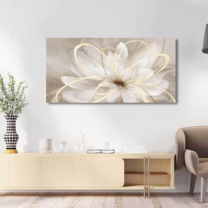 Kureful Canvas Wall Art for Bedroom/Gold Flowers Canvas Pictures/Modern Home Decorations for Living Room Kitchen Office 20x40 Inch