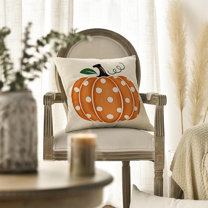 AVOIN colorlife Fall Polka Dots Pumpkin Throw Pillow Cover 16x16 Inch, Seasonal Autumn Thanksgiving Harvest Decoration for Home Sofa Couch