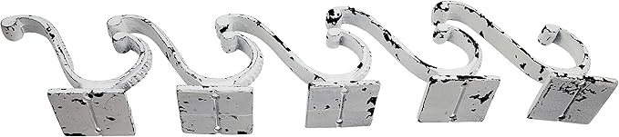 Claimed Corner Iron Scroll Coat Hooks - Wall Mounted Rustic Farmhouse Cast Iron DIY Coat Towel Hat Scarf Bag Hook - 5 Pack (Antique White)
