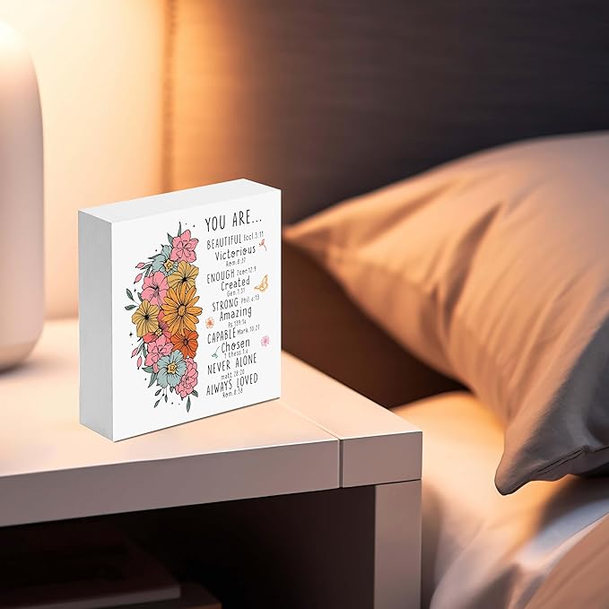SSQBZU Christian Gifts: 'You Are Beautiful' Wood Box Sign, Christian Home Decor Accents for Christmas, Birthday, Thanksgiving, Easter & More