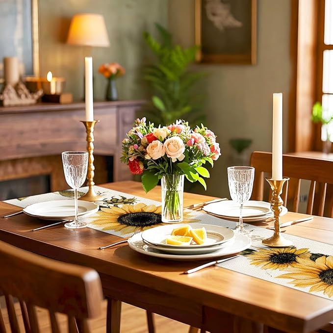 ANNA QUEEN Sunflower Table Runner 13 x 72 Inch for Dining Table,Fall Table Runner Seasonal Autumn Kitchen Dining Table Decoration for Home Party Decor Thanksgiving Harvest