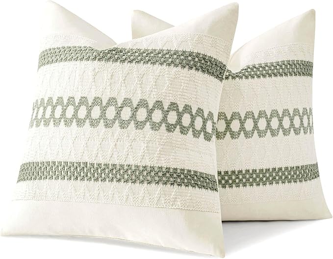 MIULEE Set of 2 Sage Green Boho Decorative Pillow Covers 20x20 Inch Farmhouse Rustic Couch Throw Pillows Modern Summer Cotton Cushion Covers Retro Cute Macrame Woven Home Decor for Bed Sofa Chair