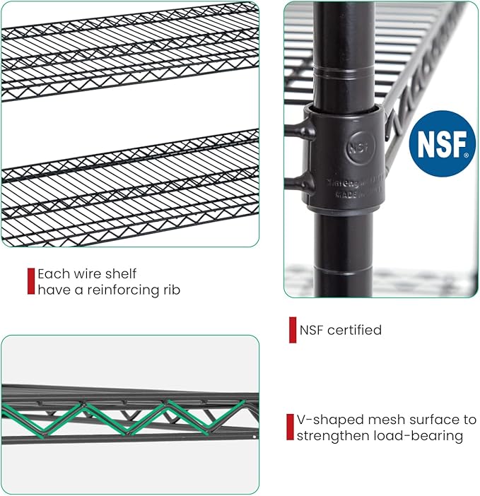 PayLessHere | 6-Tier Wire Shelf with Wheels | 48"x18"x76" | Black | Adjustable Racks | Heavy-Duty Storage Shelves, Holds Upto 600 lbs | Rust-Resistant, No-Tool Assembly | for Home, Garage Shelving