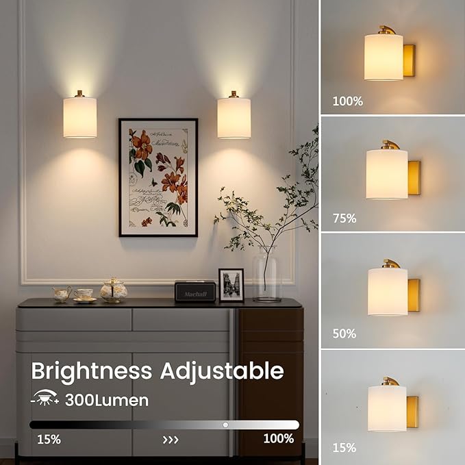 Battery Operated Wall Sconce Set of 2, Brushed Gold Cordless Rechargeable Wall Sconces with Dimmable LED Bulb, 13 Colors Wall Lights for Bedroom Living Room Hallway