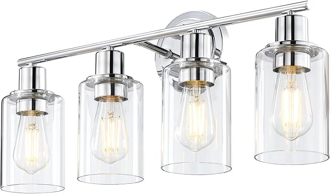 4-Light Chrome Bathroom Light Fixture Over Mirror,4-Light Chrome Vanity Lights for Bathroom Wall Light 4 Bulb