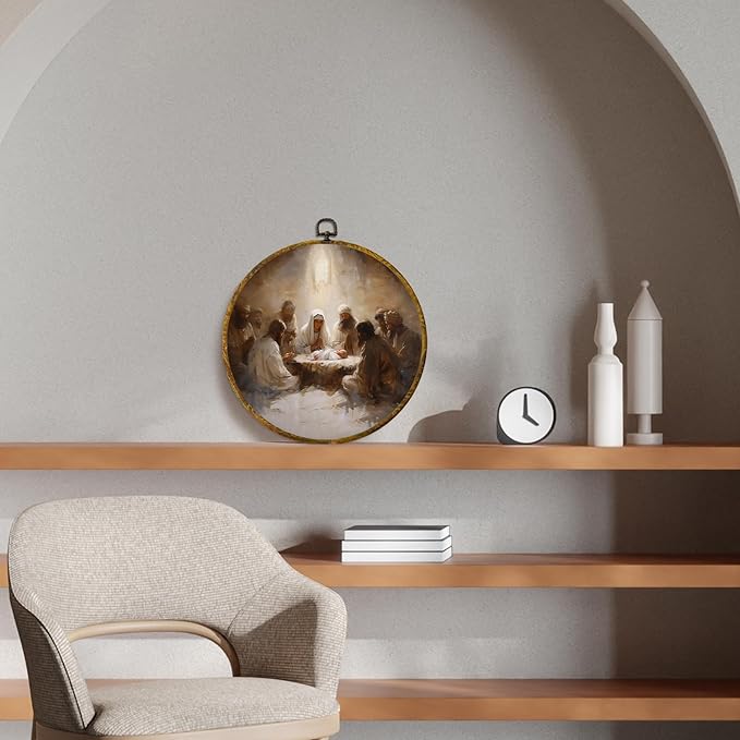 CUANFDDSF Christian Christmas Nativity Round Wall Art Decor, Vintage Jesus Nativity Wall Hanging Frame Decor, Religious Christmas Canvas Prints Decorations for Home Bedroom Church, 10x10 Inch