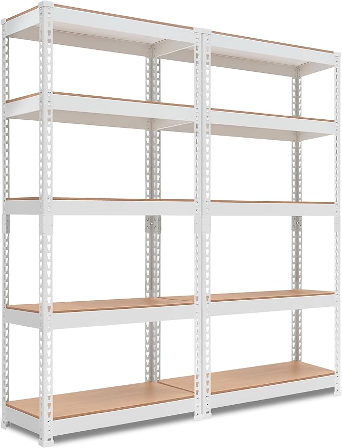 HOMEDANT 5 Tier Laminated White Boltless Metal Shelving Unit Adjustable Garage Storage Utility Rack Heavy Duty Shelves Organization Multipurpose Shelf Warehouse Pantry 28" W x 12.3" D x 59.5" H 2Pack