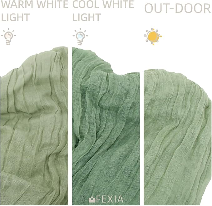 FEXIA 4 Pack Baby Shower Decoration Table Runner 35x120 Inches Sage Green Gauze Rustic Table Runner for Wedding Party First Communion Centerpiece Engagement Bridal Shower Boho Decoration