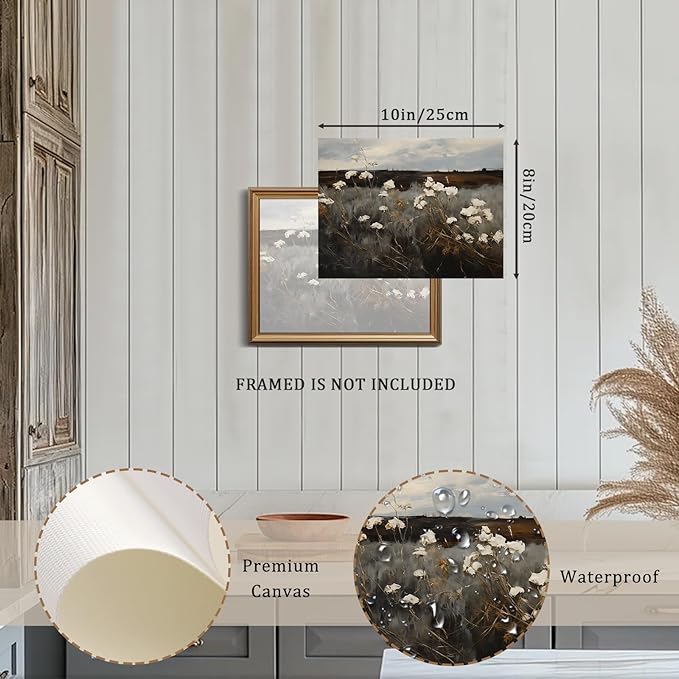 RETRART Vintage Home Decor, Moody Landscape Print - Wildflower Painting - Dark Autumn Print, 8" x 10" Unframed Canvas Prints for Bedroom Living Room Bathroom Wall Decor