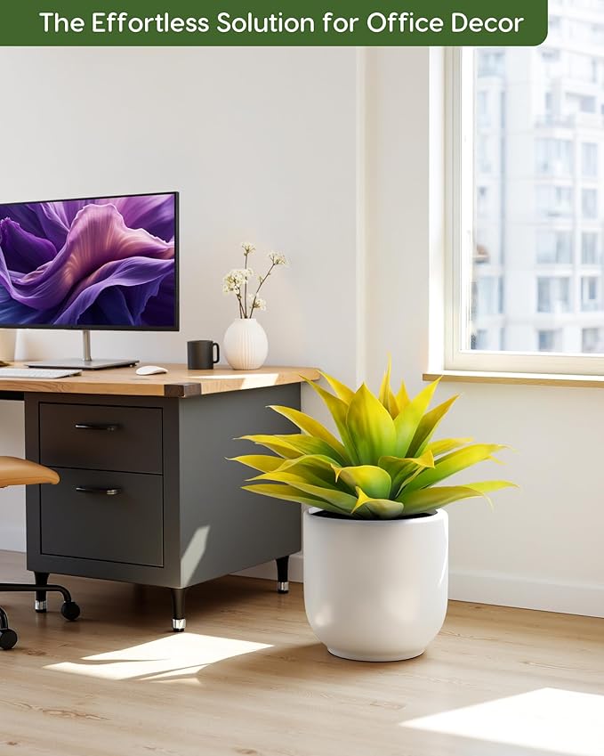 Velener Artificial Agave Plant Set, 28 Inch, Faux Aesthetic Plants for Home Decor, Realistic UV Resistant Fake Yellow Agave Plants Without Pot, Set of 2