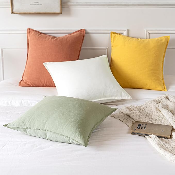 MIULEE Decorative Linen Pillow Covers 18x18 Inch Light Green Boho Farmhouse Neutral Couch Throw Pillows for Bed Pack of 2 Accent Modern Pillowcase Summer Sofa Livingroom Home Decor